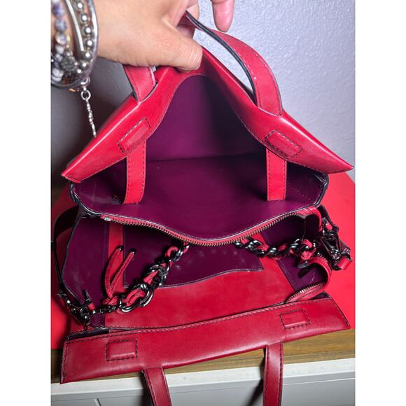 CHARLES & KEITH Tall Tote Bag Faux Large Leather RED - Picture 8 of 9